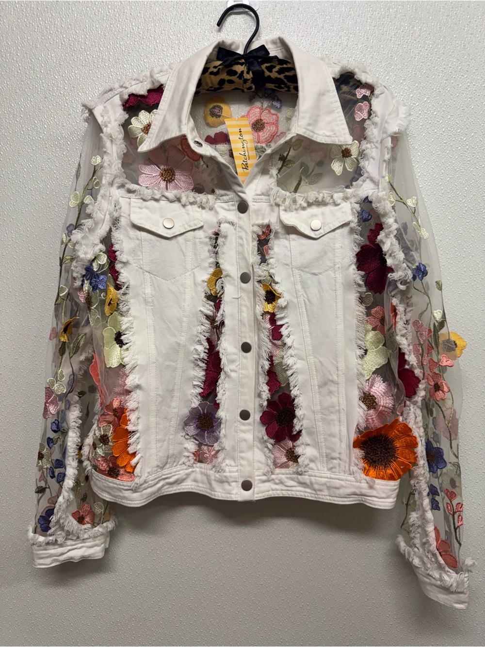 Adore Patchington White Jacket with Colorful Floral Embroidery Sz L